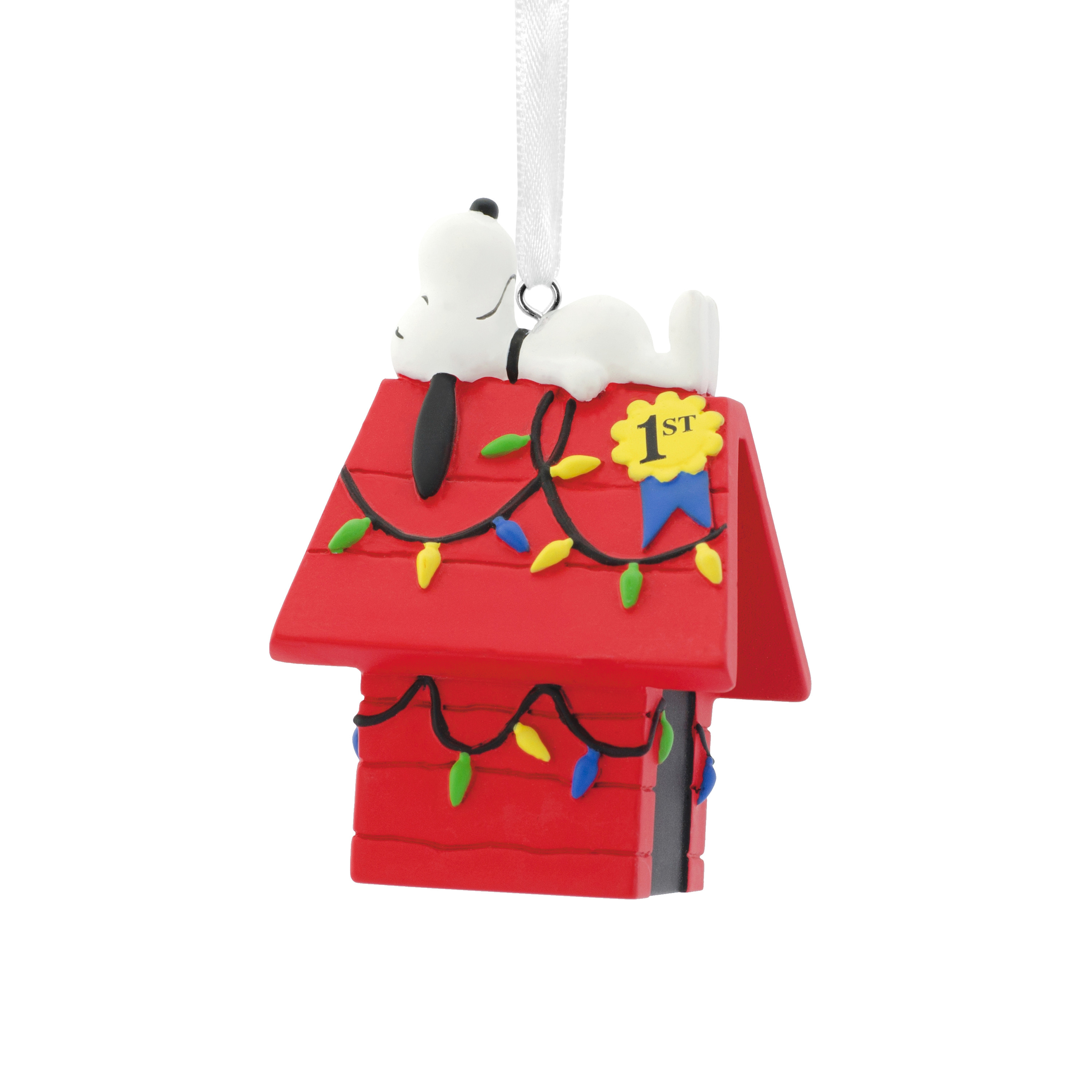 Hallmark Peanuts Snoopy on Decorated Dog House Christmas Ornament 763795539215