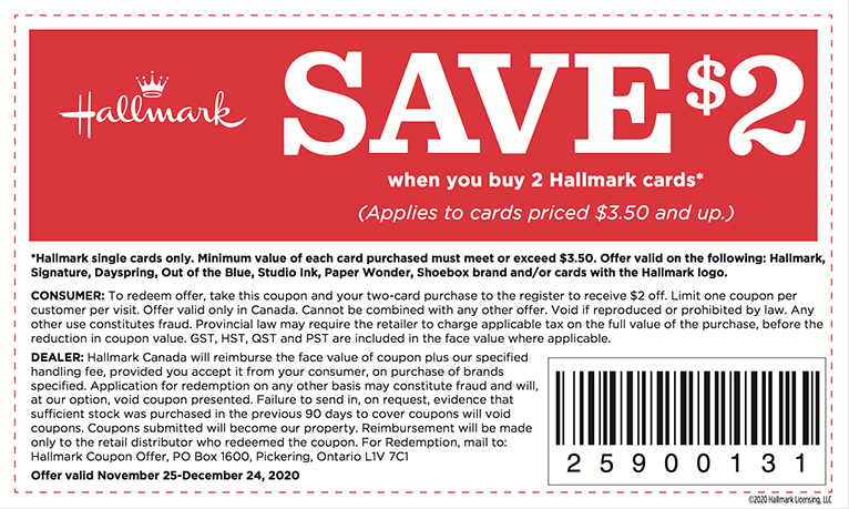 Coupon to save $2 when you buy 2 Hallmark cards at Walmart